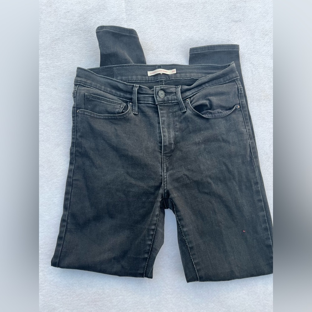 Levis Slimming Super Skinny Black Denim Jeans womens Size 30/10 - Picture 7 of 8